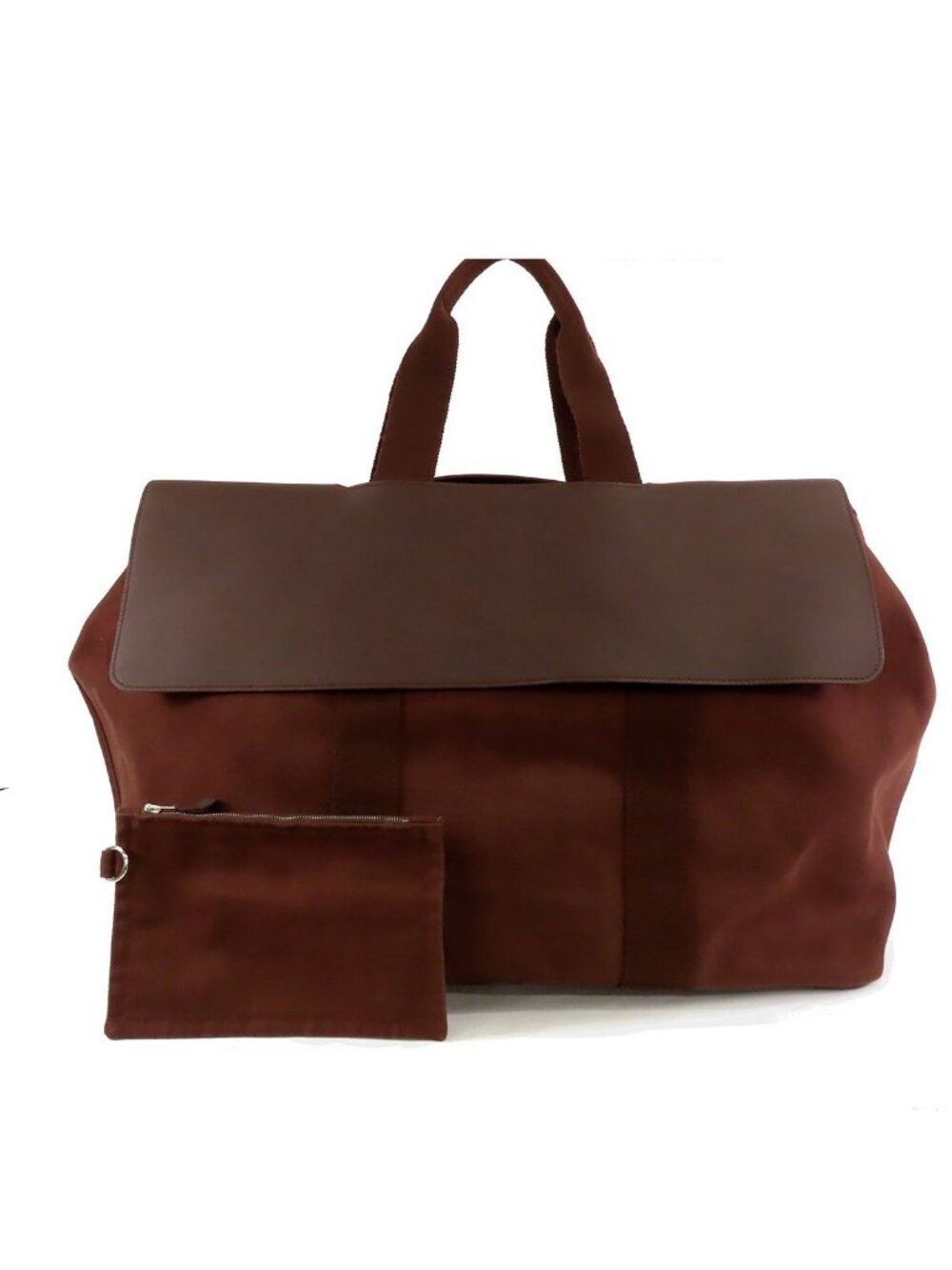 Hermes Valparaiso GM Brown Silver Toile Chevron Leather Boston Bag